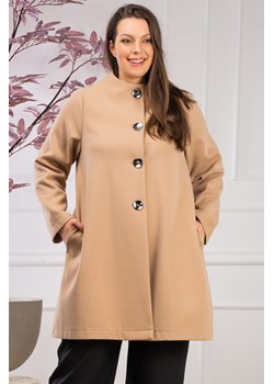 Płaszcz jesienno zimowy na stójce  trapezowy TIPOL beżowy ze sklepu karko.pl w kategorii Płaszcze damskie - zdjęcie 163633724