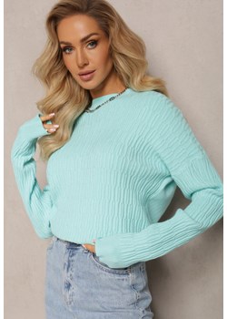 Jasnoniebieski Sweter z Tłoczeniami o Klasycznym Fasonie Sigune ze sklepu Renee odzież w kategorii Swetry damskie - zdjęcie 163634290