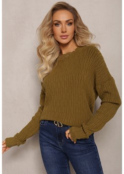 Ciemnozielony Sweter z Tłoczeniami o Klasycznym Fasonie Sigune ze sklepu Renee odzież w kategorii Swetry damskie - zdjęcie 163634320