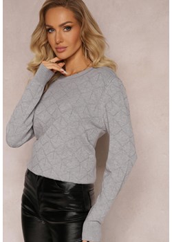 Szary Sweter z Geometrycznym Wzorem o Klasycznym Fasonie Sunnhild ze sklepu Renee odzież w kategorii Swetry damskie - zdjęcie 163634380