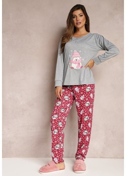 Szary Bawełniany Komplet Piżamowy 2-Częściowy z Naszywkami Bafaxa ze sklepu Renee odzież w kategorii Piżamy damskie - zdjęcie 163638862