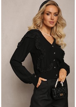 Czarny Kardigan Zapinany z Ozdobnymi Falbankami Diselda ze sklepu Renee odzież w kategorii Swetry damskie - zdjęcie 163639012