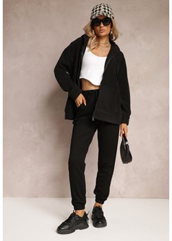 Czarne Dresowe Spodnie z Bawełny Ściągane Gumką i Troczkiem w Pasie Hasunda ze sklepu Renee odzież w kategorii Spodnie damskie - zdjęcie 163646570