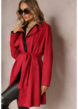 Czerwony Płaszcz z Guzikami i Paskiem Michellas ze sklepu Renee odzież w kategorii Płaszcze damskie - zdjęcie 163646600