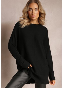 Czarny Oversizowy Sweter o Przedłużonym Fasonie z Rękawami Typu Nietoperz Porunxa ze sklepu Renee odzież w kategorii Swetry damskie - zdjęcie 163646824