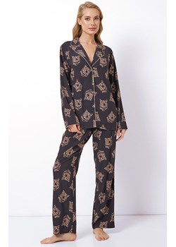 Wzorzysta koszulowa piżama damska Taya Long, Kolor czarny-wzór, Rozmiar XS, Aruelle ze sklepu Intymna w kategorii Piżamy damskie - zdjęcie 163646893