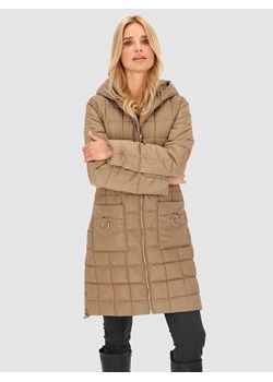 Beżowa kurtka pikowana w kwadraty Perso ze sklepu Eye For Fashion w kategorii Płaszcze damskie - zdjęcie 163649962