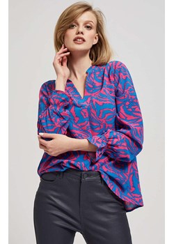 Wzorzysta koszula z dekoltem w serek 4210, Kolor niebiesko-różowy, Rozmiar XL, Moodo ze sklepu Primodo w kategorii Koszule damskie - zdjęcie 163658821