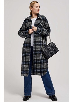 Długi jednorzędowy płaszcz w kratę 4203, Kolor czarny-wzór, Rozmiar S, Moodo ze sklepu Primodo w kategorii Płaszcze damskie - zdjęcie 163658841