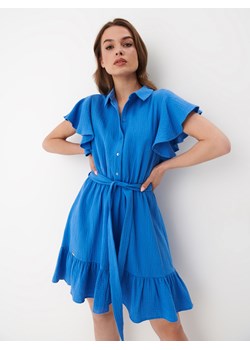 Mohito - Niebieska koszulowa sukienka mini z muślinu - błękitny ze sklepu Mohito w kategorii Sukienki - zdjęcie 163663110