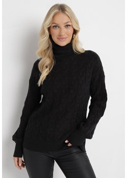 Czarny Sweter z Golfem w Warkoczowy Splot ze Ściągaczami Maraiwai ze sklepu Born2be Odzież w kategorii Swetry damskie - zdjęcie 163666190