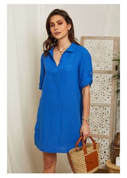 Lin Passion Lniana sukienka w kolorze niebieskim ze sklepu Limango Polska w kategorii Sukienki - zdjęcie 163670044
