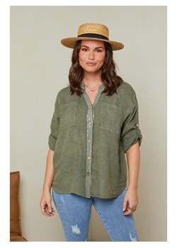 Curvy Lady Lniana bluzka w kolorze khaki ze sklepu Limango Polska w kategorii Koszule damskie - zdjęcie 163750331