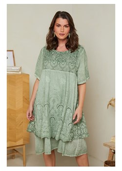Curvy Lady Lniana sukienka w kolorze zielonym ze sklepu Limango Polska w kategorii Sukienki - zdjęcie 163750433
