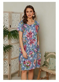 Lin Passion Lniana sukienka w kolorze niebeskim ze wzorem ze sklepu Limango Polska w kategorii Sukienki - zdjęcie 163763642