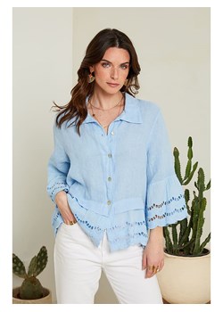 Le Monde du Lin Lniana bluzka w kolorze błękitnym ze sklepu Limango Polska w kategorii Koszule damskie - zdjęcie 163765853