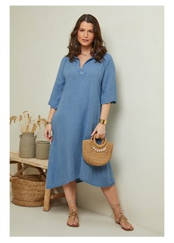 Curvy Lady Lniana sukienka w kolorze niebieskim ze sklepu Limango Polska w kategorii Sukienki - zdjęcie 163779960