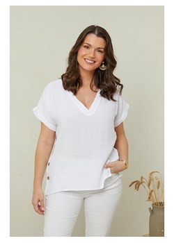 Curvy Lady Lniana koszulka w kolorze białym ze sklepu Limango Polska w kategorii Bluzki damskie - zdjęcie 163779970
