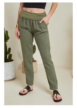 Le Monde du Lin Lniane spodnie w kolorze khaki ze sklepu Limango Polska w kategorii Spodnie damskie - zdjęcie 163782583