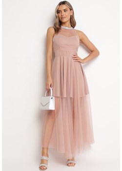 Różowa Rozkloszowana Sukienka Maxi z Tiulem i Cyrkoniami Lilianie ze sklepu Born2be Odzież w kategorii Sukienki - zdjęcie 163824270