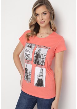 Pomarańczowy Bawełniany T-shirt z Nadrukiem i Brokatem Kruita ze sklepu Born2be Odzież w kategorii Bluzki damskie - zdjęcie 163824374