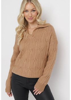 Brązowy Klasyczny Sweter w Ozdobny Splot Mulls ze sklepu Born2be Odzież w kategorii Swetry damskie - zdjęcie 163824584