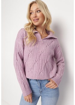 Fioletowy Klasyczny Sweter w Ozdobny Splot Mulls ze sklepu Born2be Odzież w kategorii Swetry damskie - zdjęcie 163824594