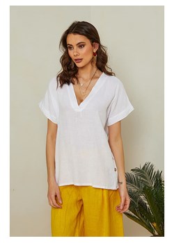 Lin Passion Lniana bluzka w kolorze białym ze sklepu Limango Polska w kategorii Bluzki damskie - zdjęcie 163829552