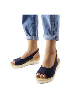 Granatowe sandały na koturnie Big Star JJ276046 niebieskie ze sklepu ButyModne.pl w kategorii Espadryle damskie - zdjęcie 163848203
