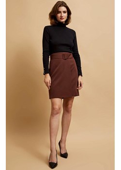 Trapezowa spódnica mini z paskiem brązowa 4209, Kolor brązowy, Rozmiar M, Moodo ze sklepu Primodo w kategorii Spódnice - zdjęcie 163853090