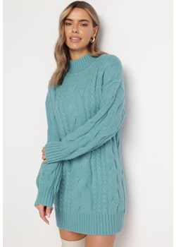 Miętowy Luźny Sweter w Warkoczykowy Splot Sentlia ze sklepu Born2be Odzież w kategorii Swetry damskie - zdjęcie 163859033