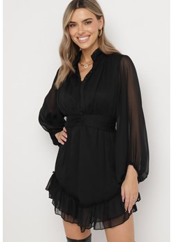 Czarna Rozkloszowana Sukienka z Falbanką Harlin ze sklepu Born2be Odzież w kategorii Sukienki - zdjęcie 163859070
