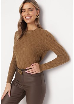 Brązowy Klasyczny Sweter z Tłoczonym Zdobieniem Nainea ze sklepu Born2be Odzież w kategorii Swetry damskie - zdjęcie 163859143
