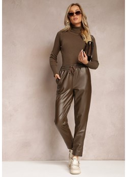 Brązowe Spodnie z Imitacji Skóry i Gumką w Pasie Hansa ze sklepu Renee odzież w kategorii Spodnie damskie - zdjęcie 163886404
