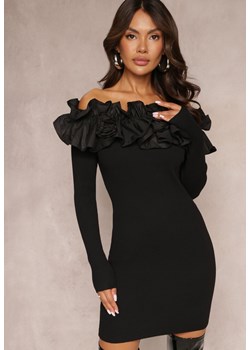 Czarna Hiszpanka Sukienka Mini z Falbankami i Kwiatami Balinorre ze sklepu Renee odzież w kategorii Sukienki - zdjęcie 163886544