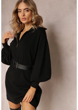 Czarna Dzianinowa Sukienka Mini z Suwakiem i Golfem Tisari ze sklepu Renee odzież w kategorii Sukienki - zdjęcie 163886664