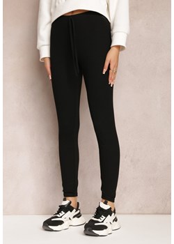 Czarne Legginsy ze Sznurkiem w Pasie z Elastycznej Bawełny Herccena ze sklepu Renee odzież w kategorii Spodnie damskie - zdjęcie 163888151