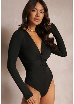 Czarne Body z Węzłem i Głębokim Dekoltem Amritta ze sklepu Renee odzież w kategorii Bluzki damskie - zdjęcie 163901182