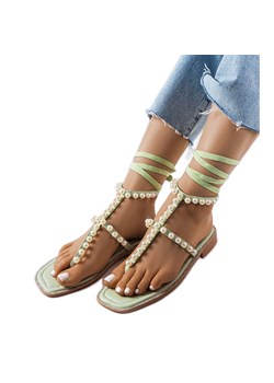 Zielone sandałki z perełkami Graystone ze sklepu ButyModne.pl w kategorii Sandały damskie - zdjęcie 163906233