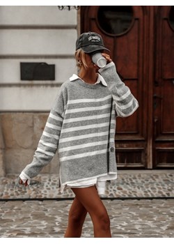 Sweter Liam Stripes Szary ze sklepu Lisa Mayo w kategorii Swetry damskie - zdjęcie 164343443
