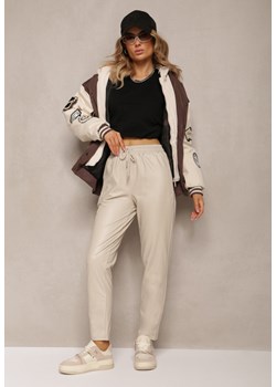 Jasnobeżowe Spodnie z Imitacji Skóry i Gumką w Pasie Hansa ze sklepu Renee odzież w kategorii Spodnie damskie - zdjęcie 164356340