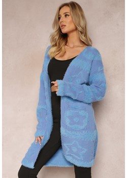 Niebieski Długi Kardigan Puszysty Aborra ze sklepu Renee odzież w kategorii Swetry damskie - zdjęcie 164356503