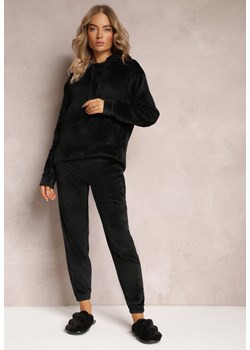 Czarny 2-częściowy Pluszowy Komplet Piżamowy z Bluzą Kangurką i Spodniami Jogger Vegame ze sklepu Renee odzież w kategorii Piżamy damskie - zdjęcie 164404032