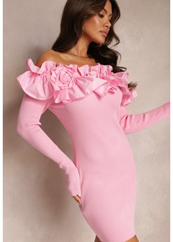 Różowa Hiszpanka Sukienka Mini z Falbankami i Kwiatami Balinorre ze sklepu Renee odzież w kategorii Sukienki - zdjęcie 164409060
