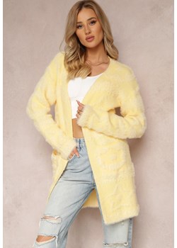 Żółty Długi Kardigan Puszysty Aborra ze sklepu Renee odzież w kategorii Swetry damskie - zdjęcie 164409250