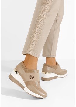 Khaki sneakersy na koturnie Almona ze sklepu Zapatos w kategorii Buty sportowe damskie - zdjęcie 164416770