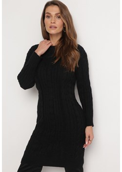 Czarna Sweterkowa Sukienka Midi Ozdobiona Splotem w Warkocze Toddis ze sklepu Born2be Odzież w kategorii Sukienki - zdjęcie 164435914