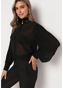 Czarna Koszula z Luźnym i Plisowanym Rękawem Peolla ze sklepu Born2be Odzież w kategorii Koszule damskie - zdjęcie 164436451