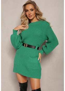 Zielona Sweterkowa Sukienka Prążkowana z Paskiem w Komplecie  Sofiatti ze sklepu Renee odzież w kategorii Sukienki - zdjęcie 164436662
