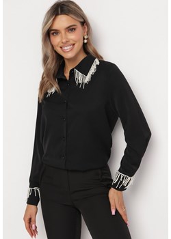 Czarna Koszula o Luźnym Kroju Ozdobiona Perełkami Jarava ze sklepu Born2be Odzież w kategorii Koszule damskie - zdjęcie 164440930